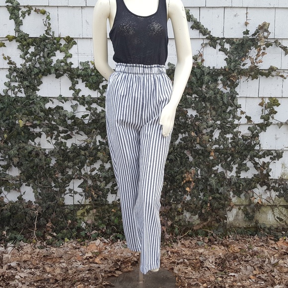 90s High Waisted Striped Pants Cropped Seersucker - Picture 5 of 8